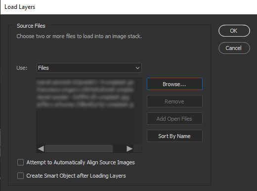 The files added in the Load Layers box are displayed.