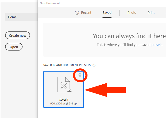 Saved blank document preset