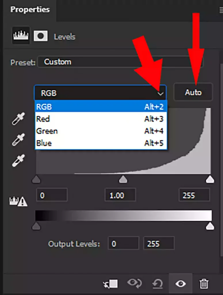 Channels in Levels in Photoshop