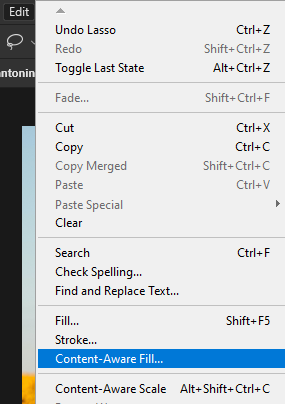 Content Aware Fill submenu