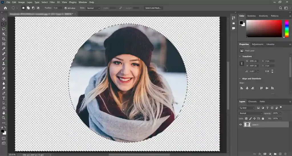 Crop images in a circle shape with Photoshop