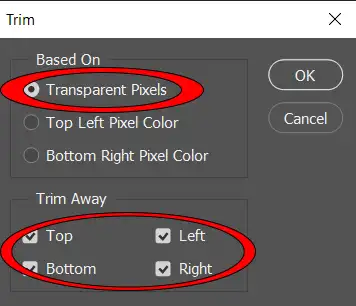 Trim dialog box