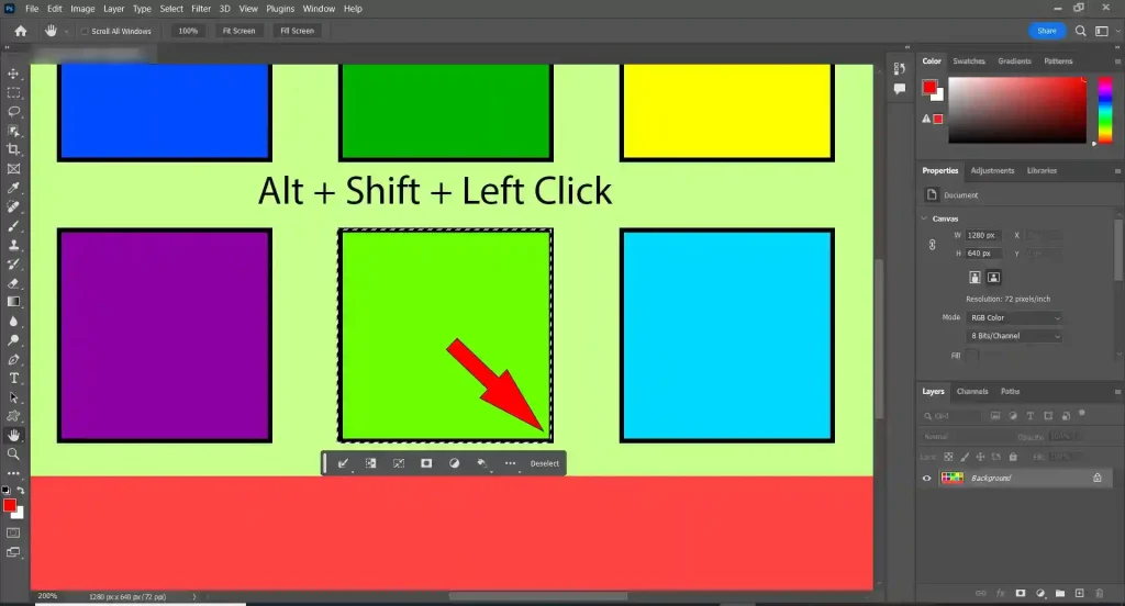 Selecting from center in square shape